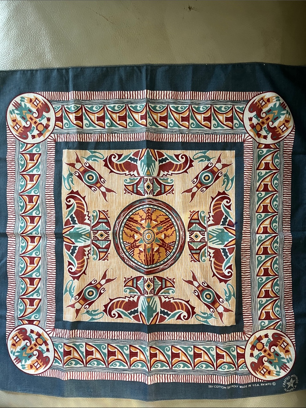 1980’s Wamcraft Southwest Wheel Bandana Scarf RN 14193 Made in USA